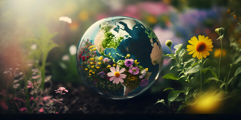 Obraz na płótnie Canvas Flowers and Globe: Stunning Bokeh Background for Earth Day