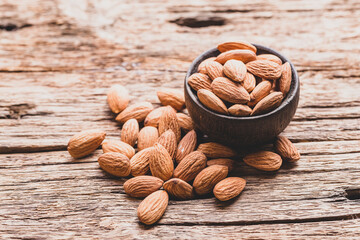 pile of natural almonds (Prunus dulcis) close-up image