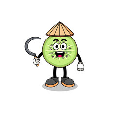 Illustration of sliced kiwifruit as an asian farmer