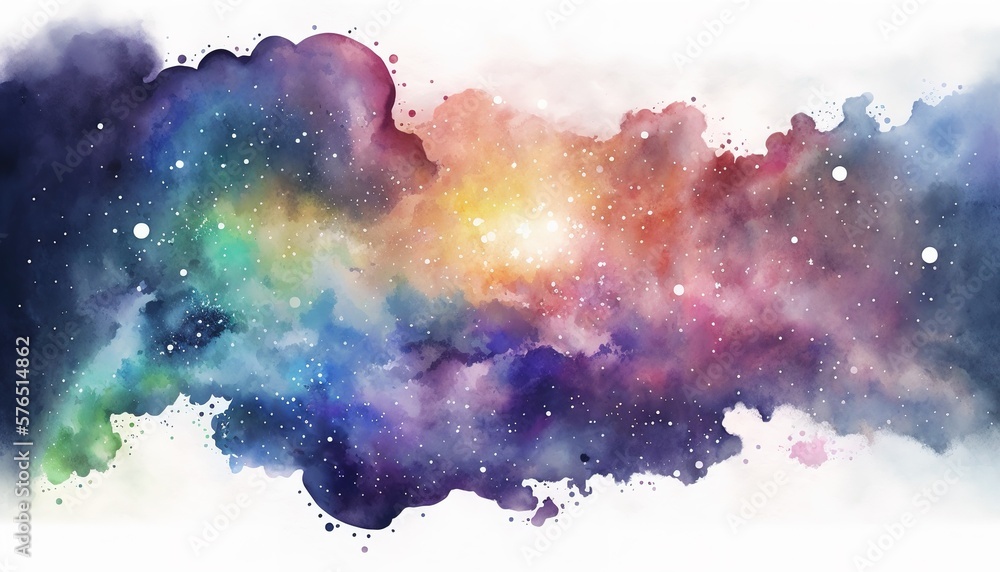 Wall mural rainbow galaxy watercolor background. generative ai illustration with copy space for text