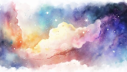 Starry colorful clouds watercolor background. Generative AI illustration - obrazy, fototapety, plakaty