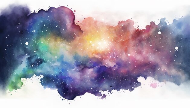 Rainbow galaxy watercolor background. Generative AI illustration with copy space for text