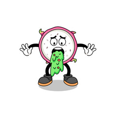 dragon fruit mascot cartoon vomiting