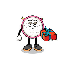 dragon fruit mascot illustration giving a gift