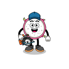 Cartoon Illustration of dragon fruit as a woodworker