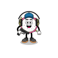 Character mascot of dragon fruit doing shooting range