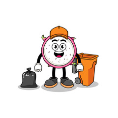 Illustration of dragon fruit cartoon as a garbage collector