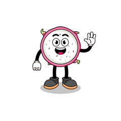 dragon fruit cartoon doing wave hand gesture