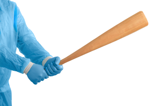 Coronavirus concept. Medical hand in gloves holds bit.