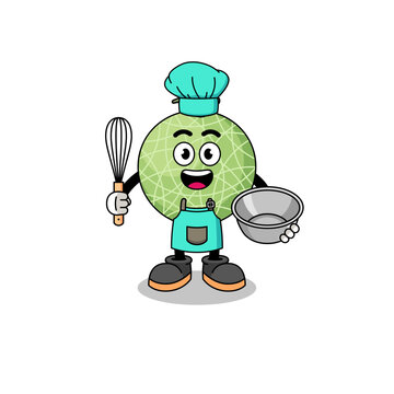 Illustration of melon fruit as a bakery chef