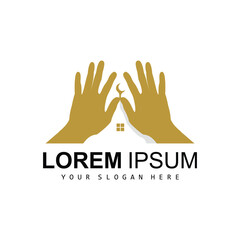 Mosque Logo, Vector Hands Forming Mosque, Hand Logo Unique Design, Building And Unity Icon