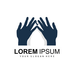 Mosque Logo, Vector Hands Forming Mosque, Hand Logo Unique Design, Building And Unity Icon