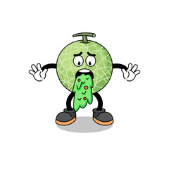 melon fruit mascot cartoon vomiting
