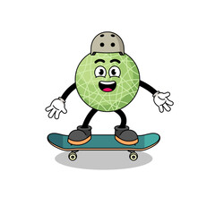 melon fruit mascot playing a skateboard