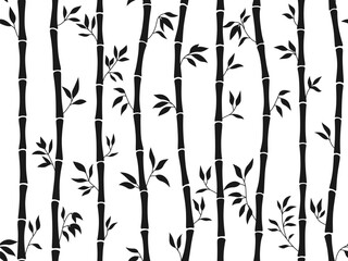 Bamboo stem and leaf seamless pattern. Exotic abstract natural plant boundless wallpaper ink style ornament. Hand drawing traditional tree leaves print. Asian sticks bamboo repeat scrapbook texture