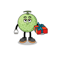 melon fruit mascot illustration giving a gift