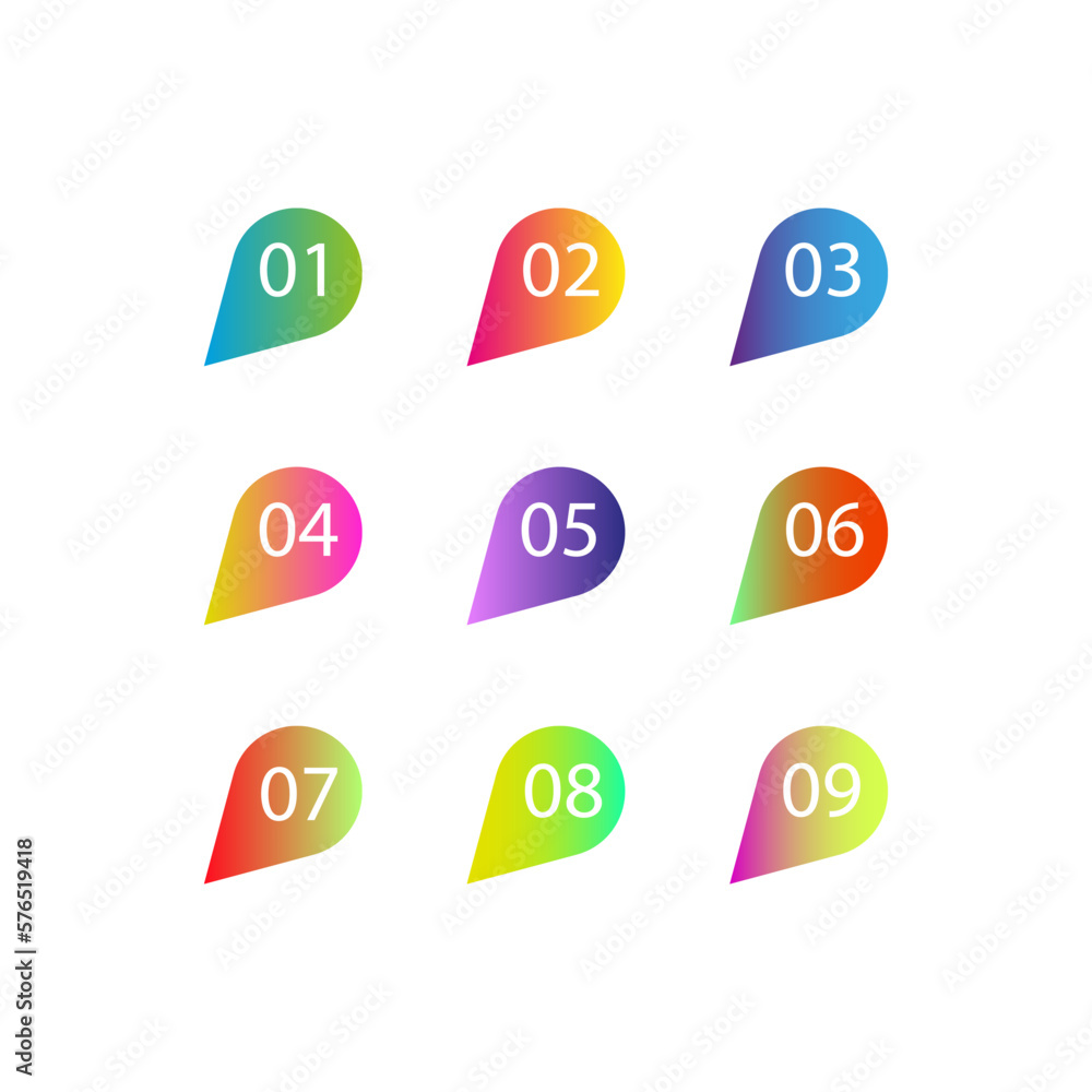 Poster colored drops of numbers. gradient color. number bullet point set. vector illustration.