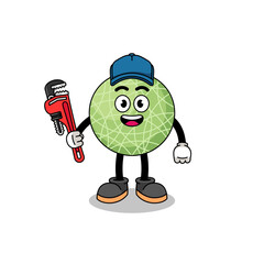 melon fruit illustration cartoon as a plumber