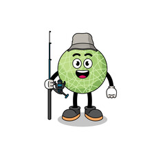 Mascot Illustration of melon fruit fisherman