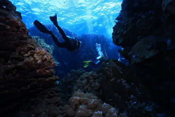 Fototapeta na wymiar group of divers depth bubbles dive