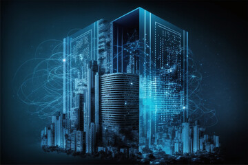 Obraz na płótnie Canvas Smart city big data connection technology concept server 