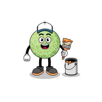 Character mascot of melon fruit as a painter