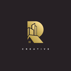 Building logo design vector with creative letter R style