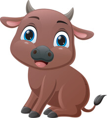 Cute little buffalo cartoon sitting
