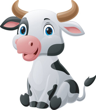 Naklejki Cute baby cow cartoon sitting