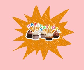 Sweet tasty cupcake with candle on background