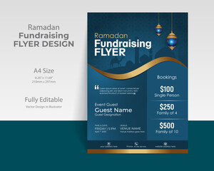 Ramadan fundraising flyer design template with golden effect