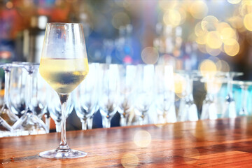 white wine tasting, chilled ice wine in a cold glass in summer
