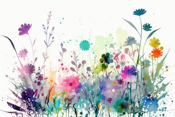 watercolor floral background. Meadow wildflowers. Generative AI. 