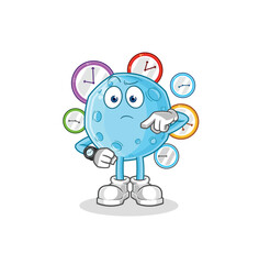 blue moon with wristwatch cartoon. cartoon mascot vector