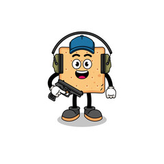 Character mascot of square cracker doing shooting range