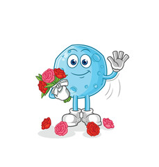 blue moon with bouquet mascot. cartoon vector