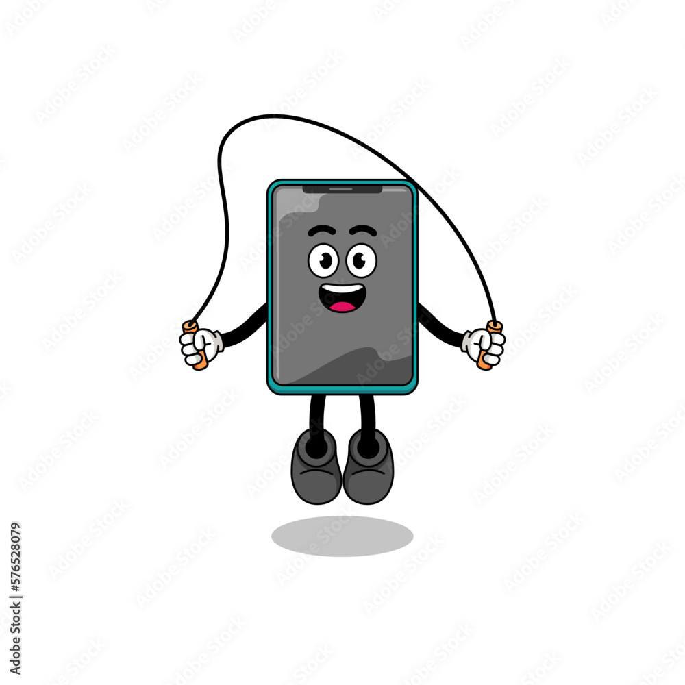 Canvas Prints smartphone mascot cartoon is playing skipping rope