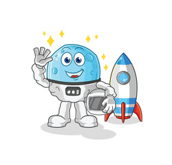 blue moon astronaut waving character. cartoon mascot vector