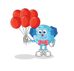blue moon clown with balloons vector. cartoon character