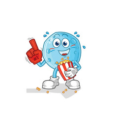 blue moon fan with popcorn illustration. character vector