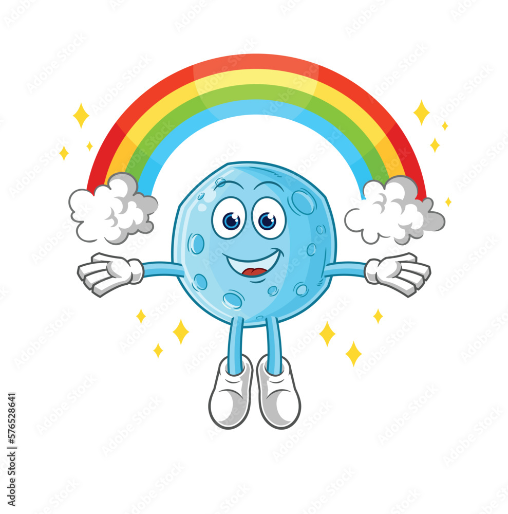 Sticker blue moon with a rainbow. cartoon vector