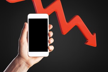 Cryptocurrency exchange concept. Hand hold smartphone with blank screen