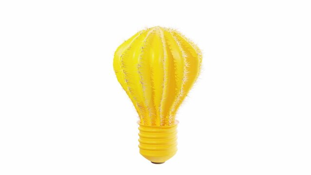 Yellow bulb shaped cactus on white background. Designed in minimal concept. Animation revolves around itself seamless loop and Alpha Channel .  3D Render.