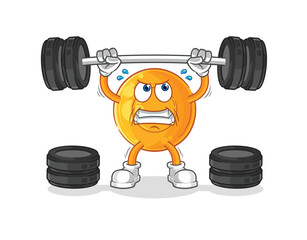 throat lozenges lifting the barbell character. cartoon mascot vector