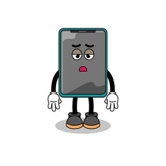 smartphone cartoon with fatigue gesture