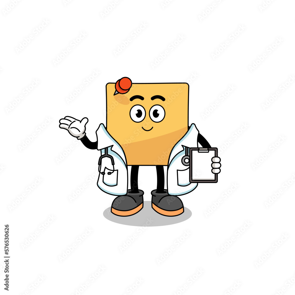 Wall mural cartoon mascot of sticky note doctor