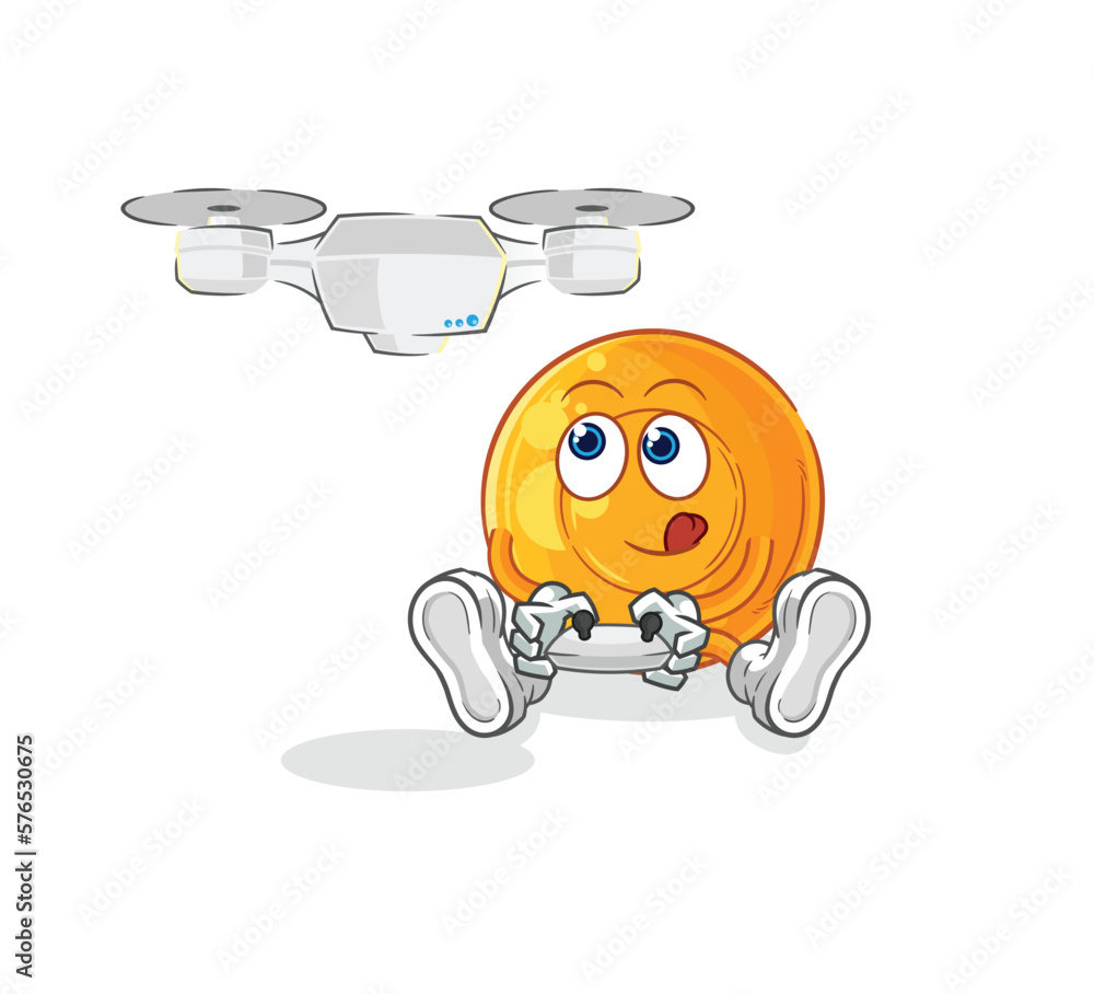 Sticker throat lozenges with drone character. cartoon mascot vector