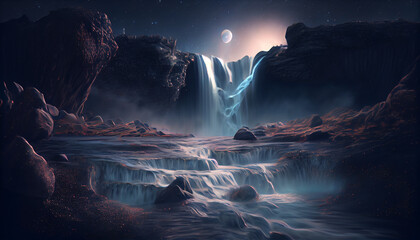 Fototapeta na wymiar waterfall in deep space flowing with water generative ai