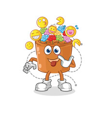 flowers in pot laugh and mock character. cartoon mascot vector