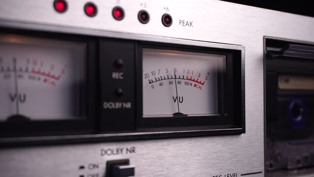 Stereo VU Meters and Peak Level on Vintage Deck Player, Close Up